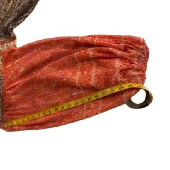 Free People Boho Chic Long-Sleeve Peasant Top With Orange & Black Patterned - Picture 14 of 14